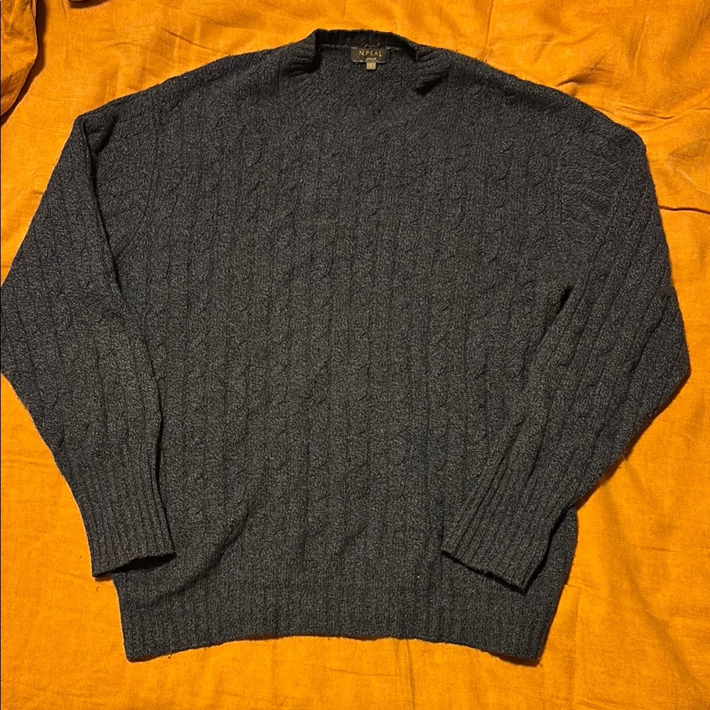 N. Peal Men's Navy Cableknit Sweater